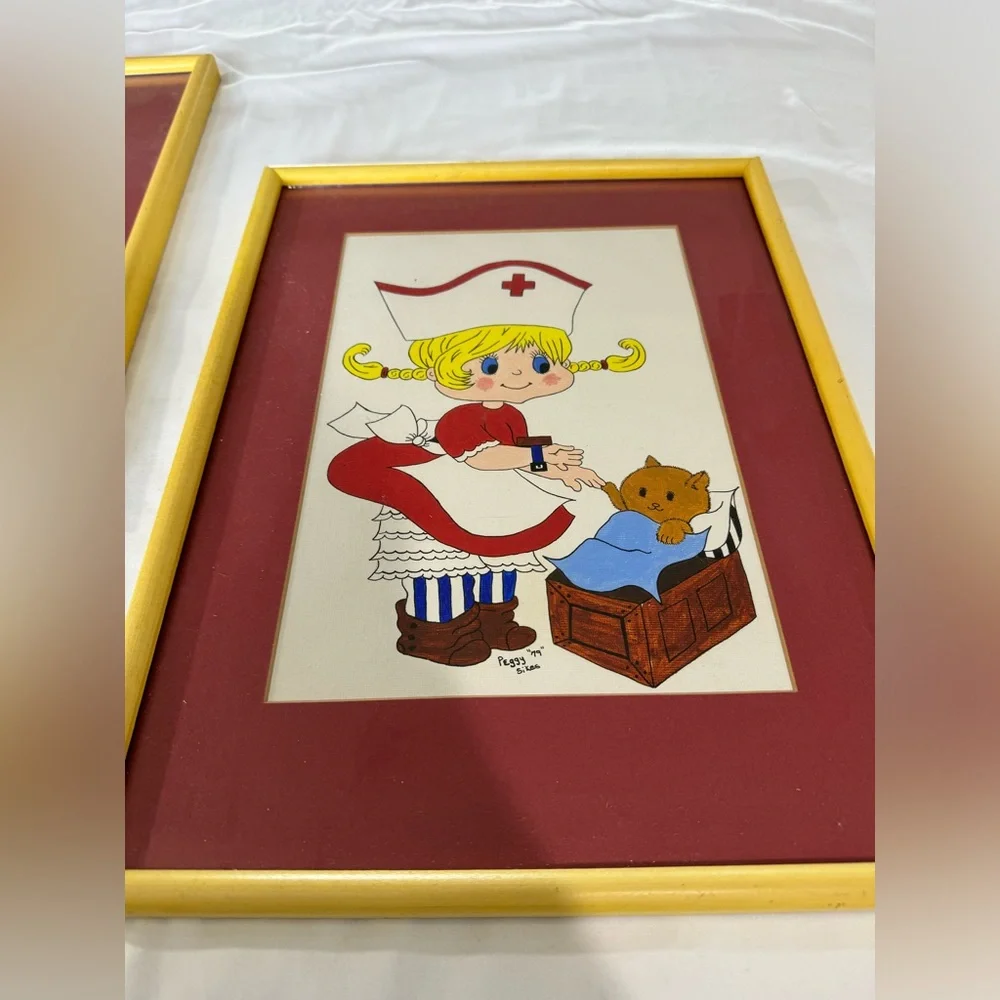1979 VINTAGE PAINTING ARTWORK. BOY & GIRL KID PLAY DOCTOR& NURSE 16” X 12” CUTE!